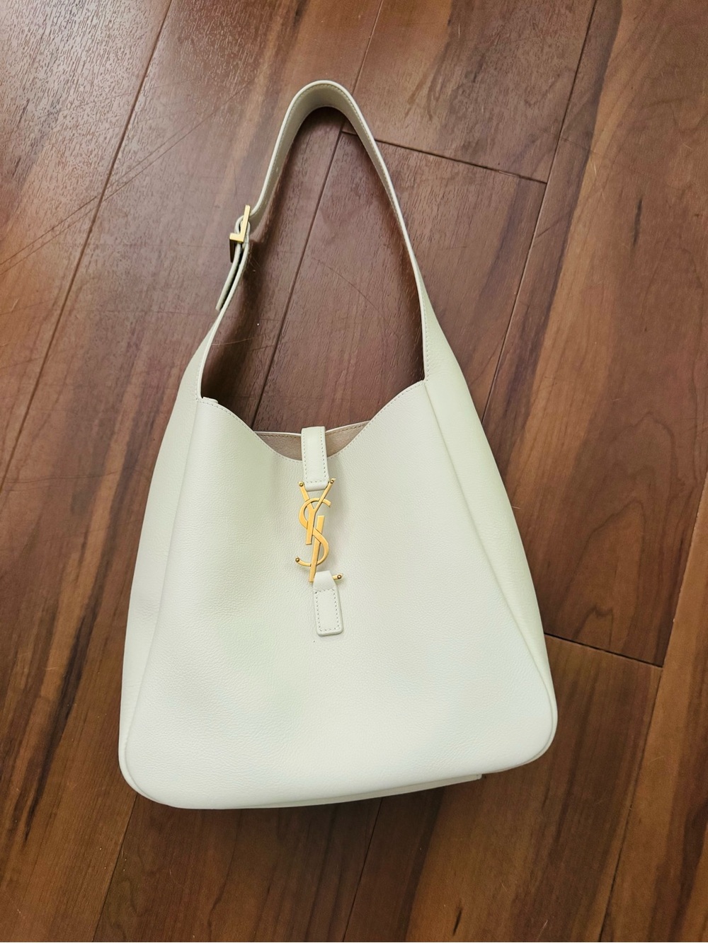 Saint Laurent Cream Leather Shoulder Hobo with Gold YSL Accent